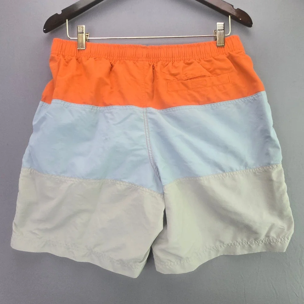 LL Bean Swim Trunks Supplex Nylon Colorblock M Orange Blue Tan Mesh Lined 509470